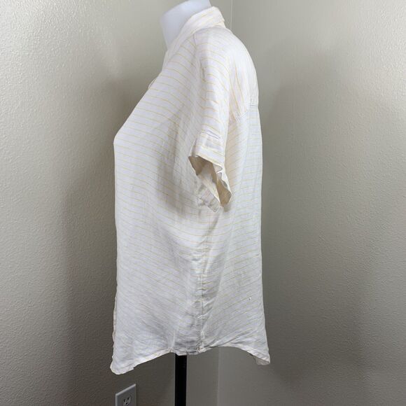 Cynthia Rowley Linen Blouse Womens Sz XS Short Sleeve Button Front Yellow Stripe - Picture 3 of 6